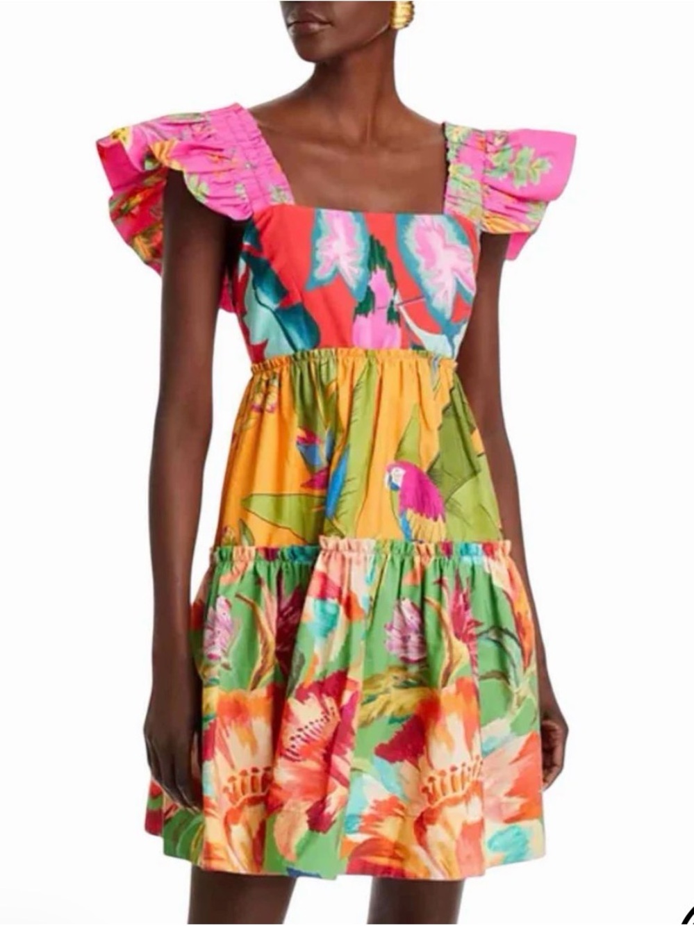 Farm Rio Tropical Floral Tiered Mini Dress
